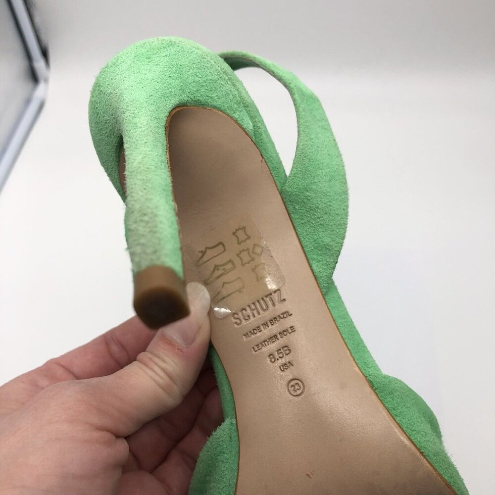 SCHUTZ Green Suede Slingback Pointed Pumps - Picture 7 of 10